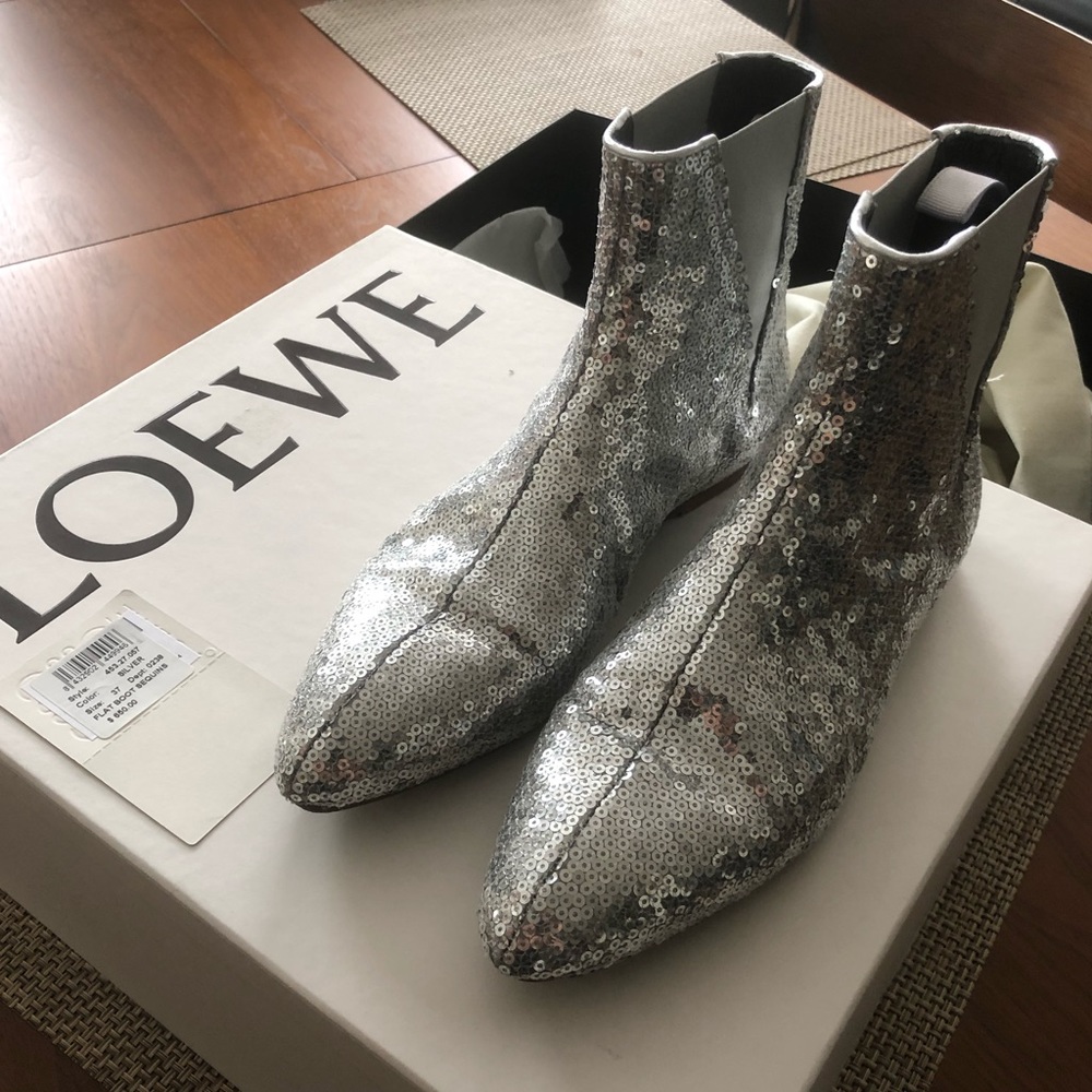 Loewe Silver Sequin GoGo Bootie.